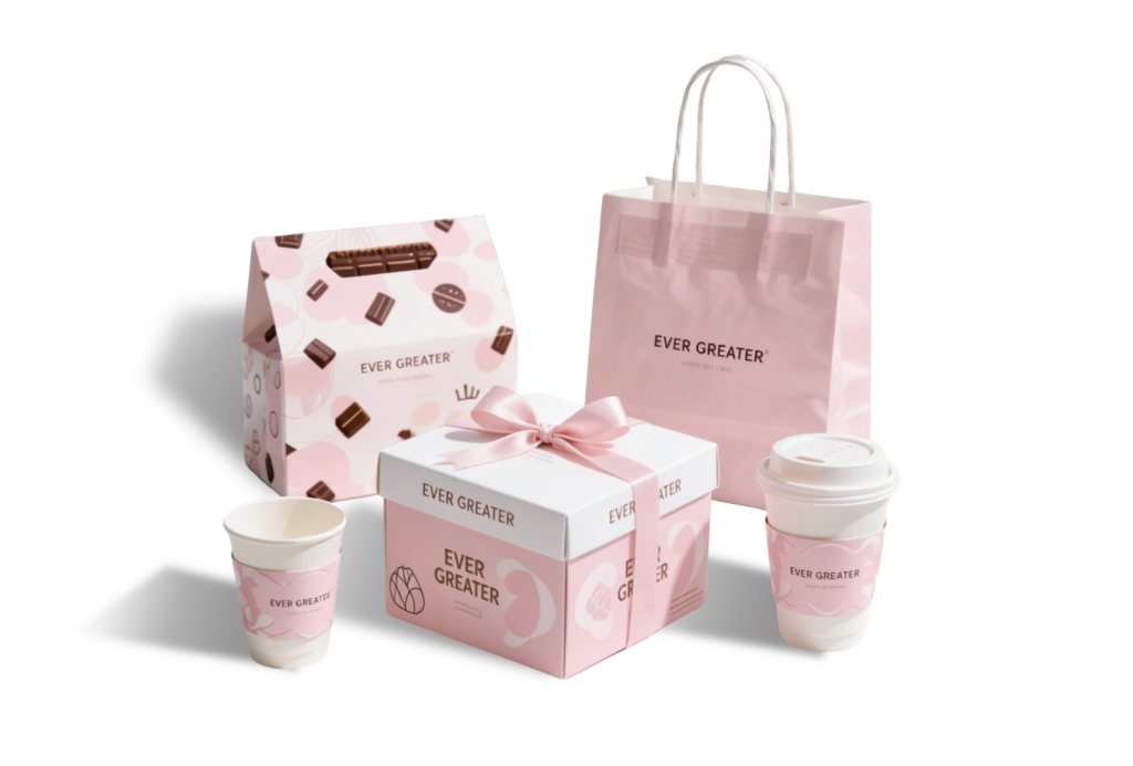 EverGreater custom packaging set with boxes bags and cups