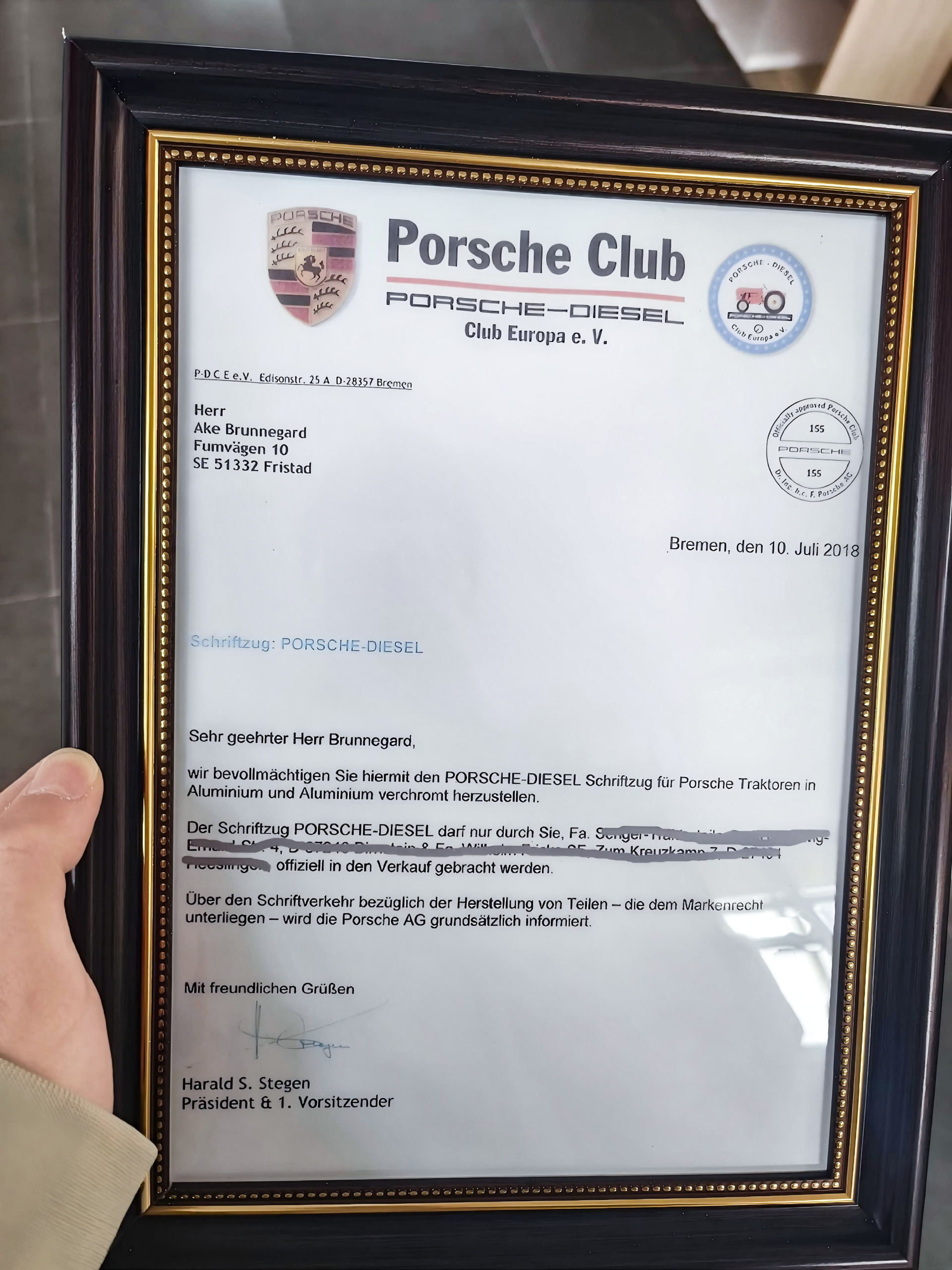 Home Porsche Diesel Branding Authorization Letter