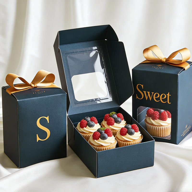 Custom bakery packaging set with coordinated boxes and bags