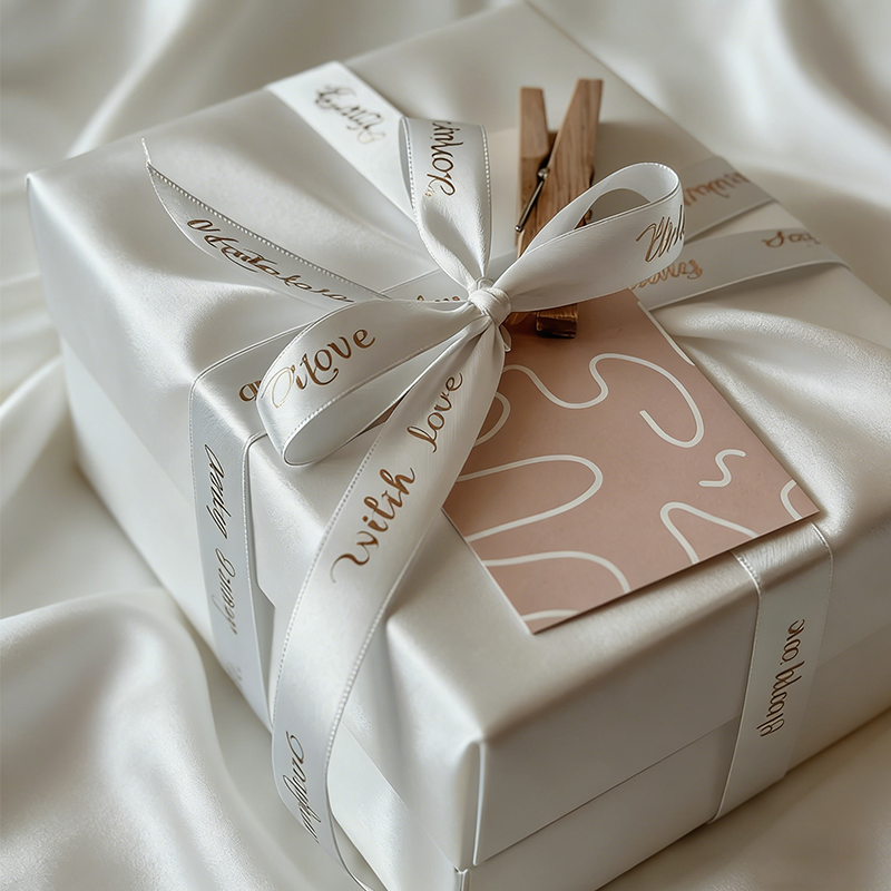 Self-adhesive labels for gift packaging retail presentation and brand communication