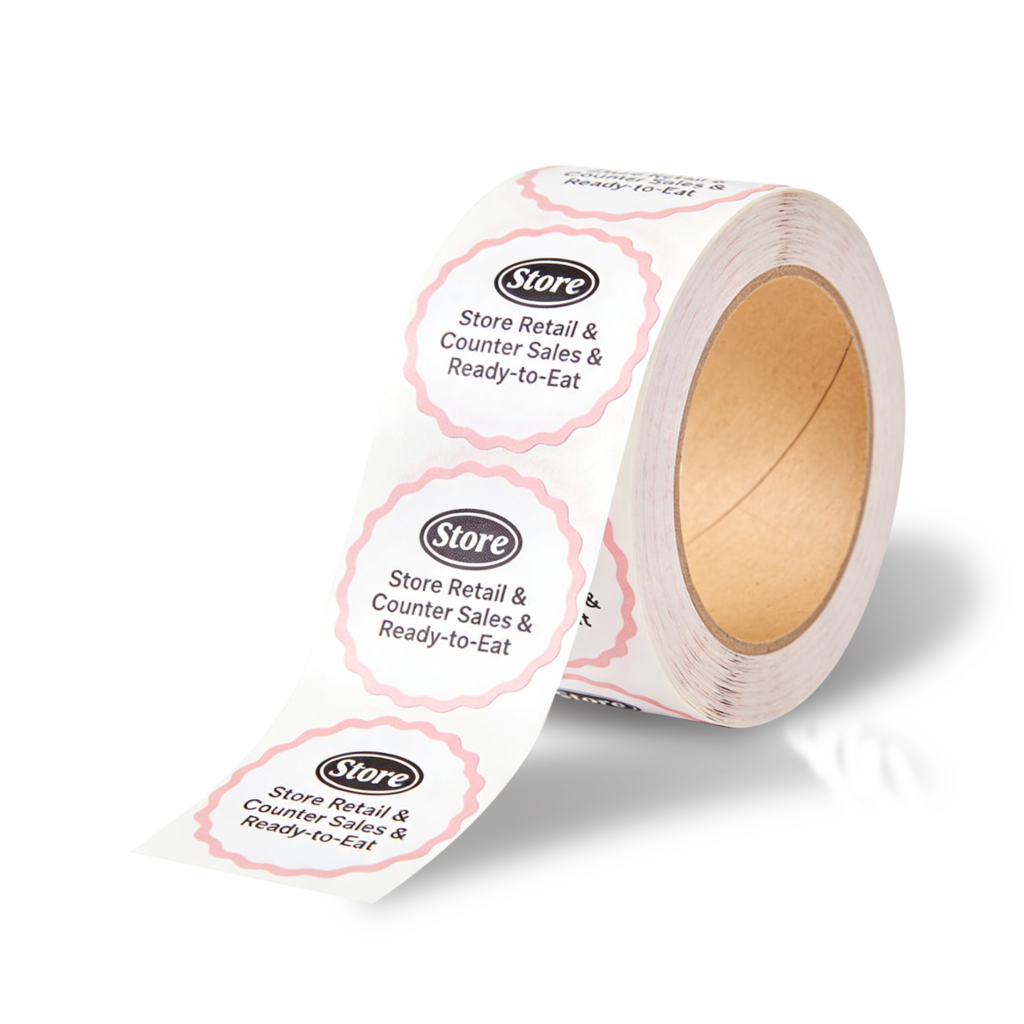 Product information label for name flavor size and packaging details