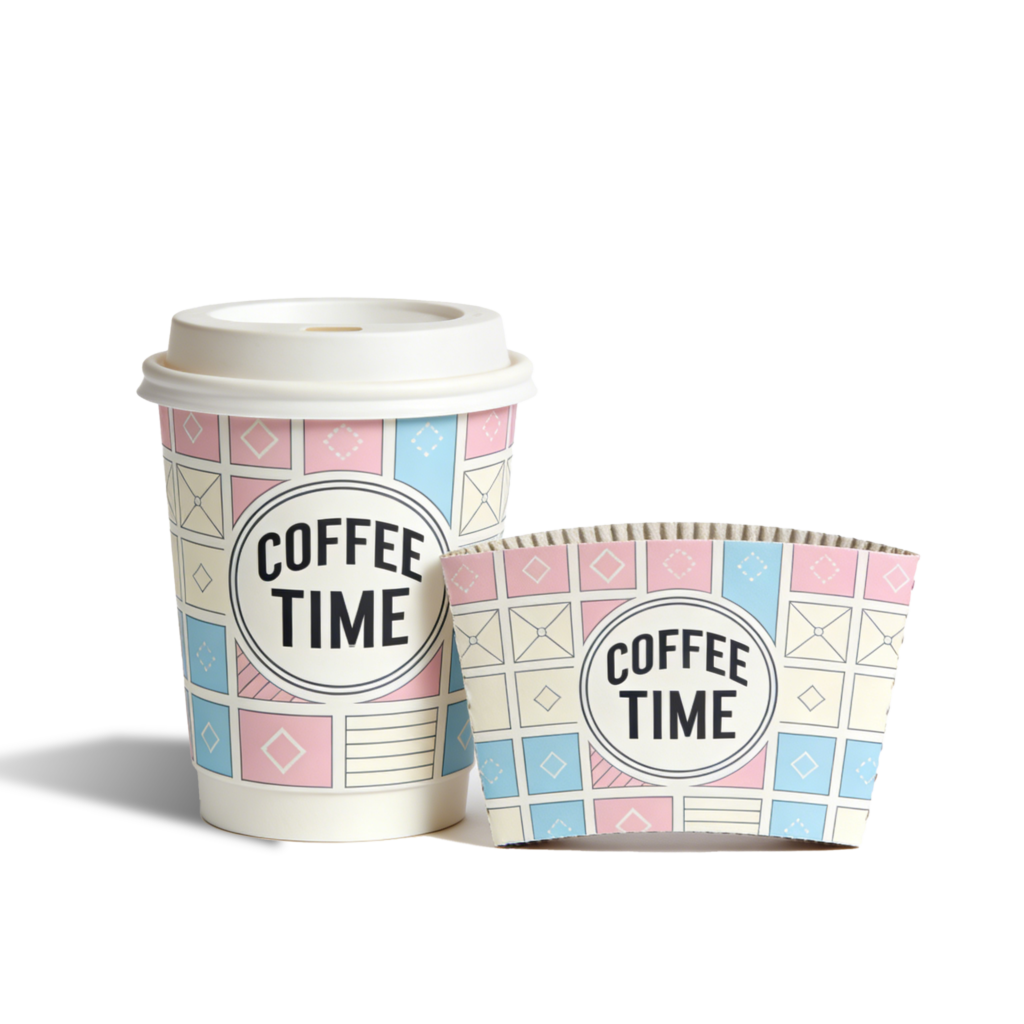 Coffee cups and sleeves for hot drink takeaway packaging