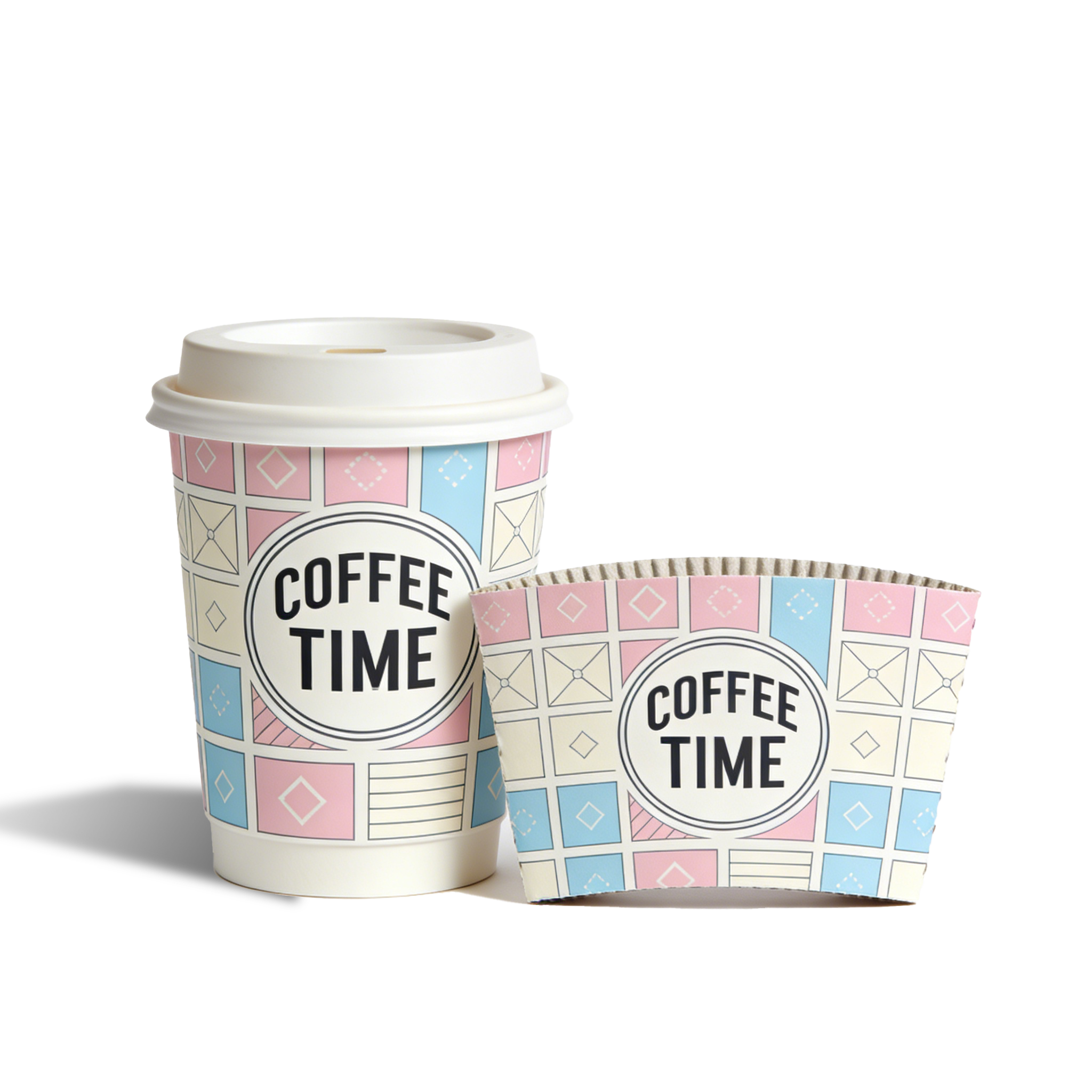 Coffee cups and sleeves for hot drink takeaway packaging