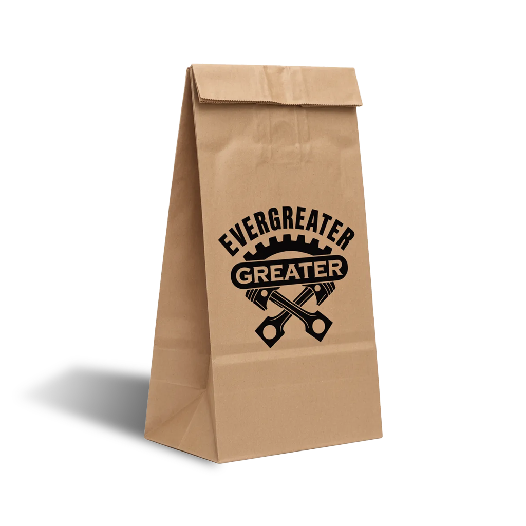 Retail paper bags for packaged food shop purchases and takeaway use