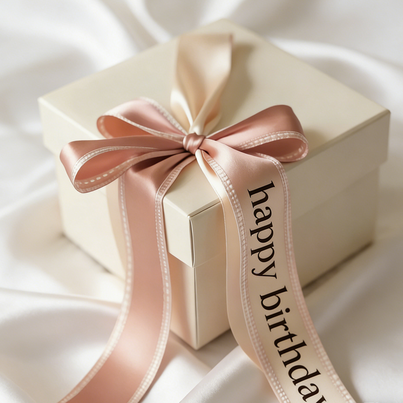 Cost-efficient label packaging with gift box and decorative ribbon