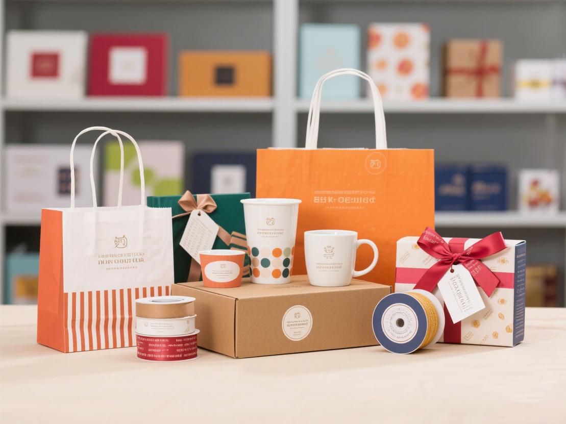 Matching product sets with boxes cups bags labels ribbons and extras