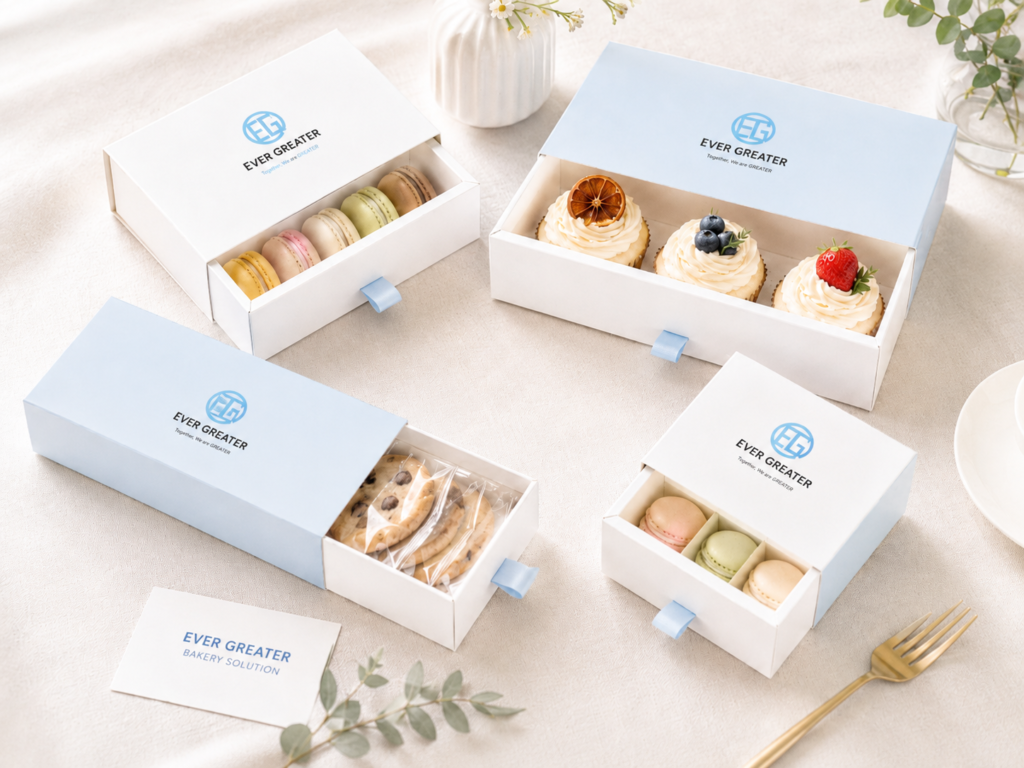Drawer-style bakery boxes for macarons, cupcakes and cookies