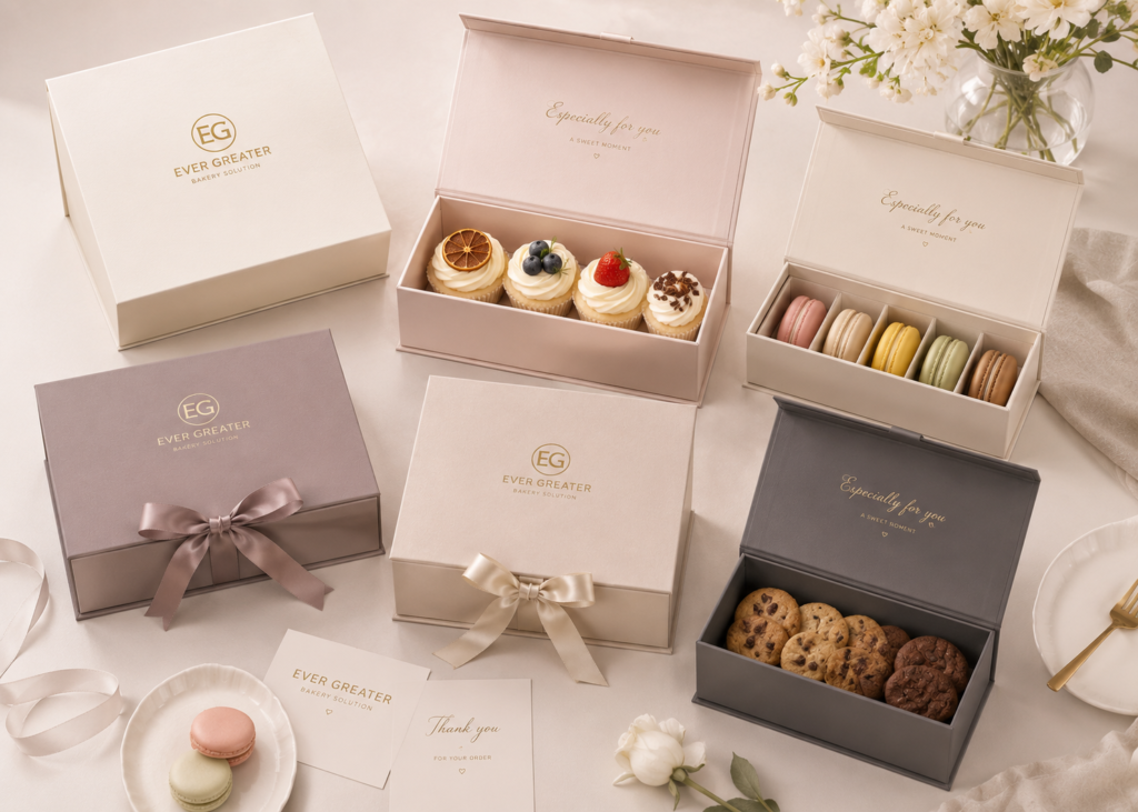 Luxury magnetic closure bakery gift boxes for macarons, cupcakes and cookies